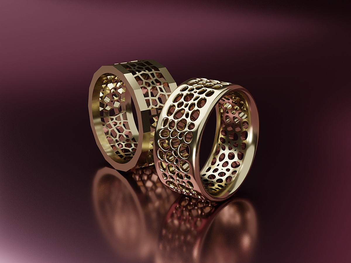 Wireframe Style Rings. Jewellery 3D Rendering.